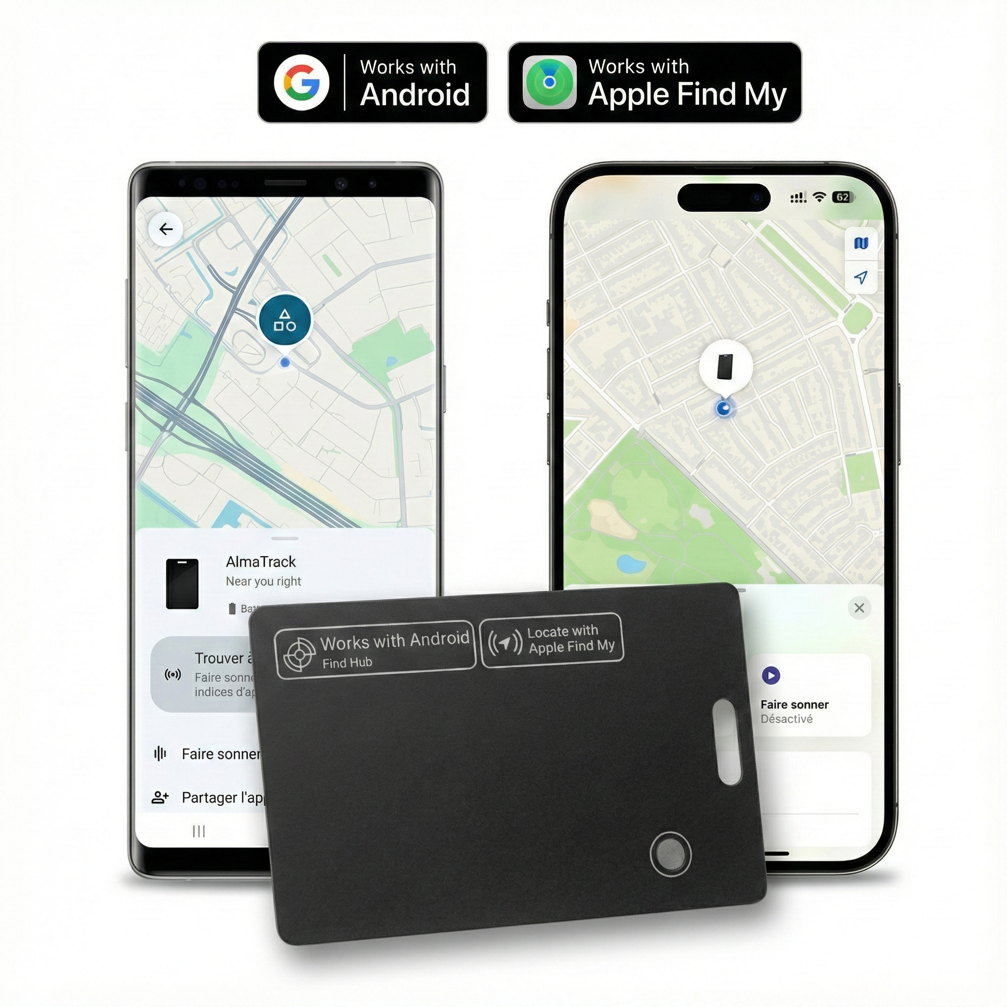 Carte Finder Alma Track™ – Localisateur Bluetooth ultra-fin (iPhone & Android)